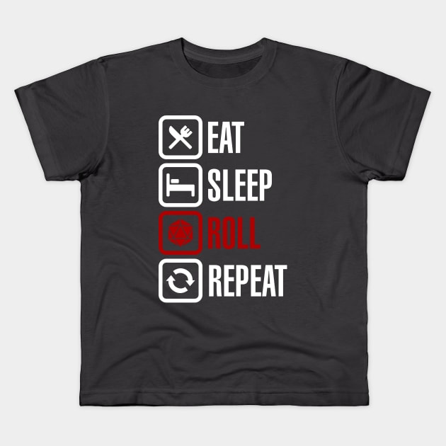 Eat Sleep Roll Repeat (Dark) Kids T-Shirt by farfuture